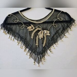 Embellished Black Mesh Beaded Scarf Wrap